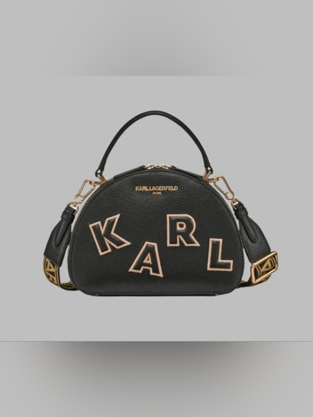 Karl Lagerfeld Black Crossbody Dome Bag with Gold Accents